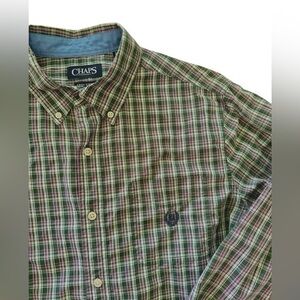 Chaps Long Sleeve Button Down Shirt - Mens Size Medium Purple and Green Plaid